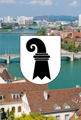 Kanton Basel-Stadt mit Wappen am Rhein